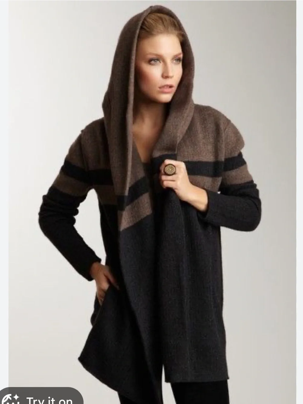 Vince women's L open front wool/alpaca color block pattern knit cardigan boho - Picture 3 of 9